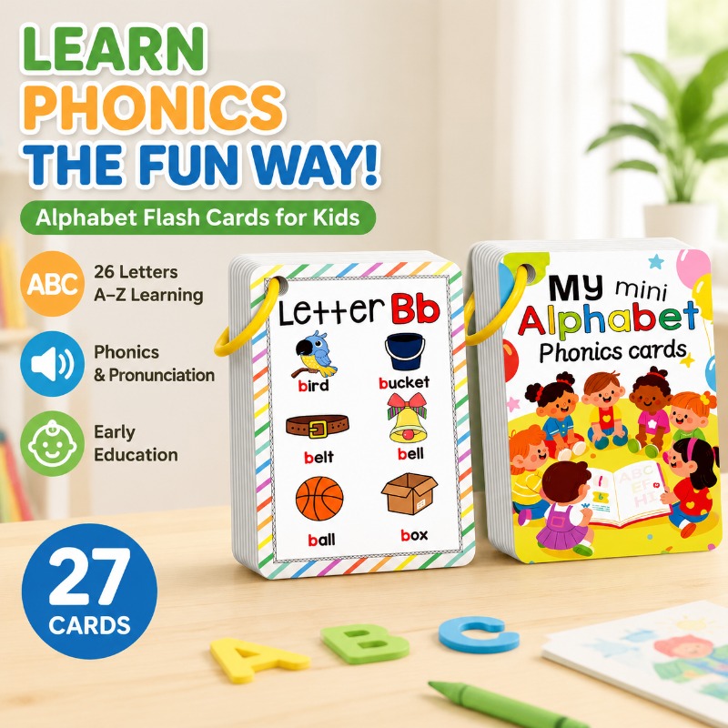 Phonics Card Game - แฟลชการ์ดการเรียนรู้ภาษาอังกฤษแบบโฟนิคส์ 27 แผ่น การ์ดฝึกการออกเสียงตัวอักษร อุปกรณ์เสริมทางภาษาศาสตร์ที่ใช้งานได้จริงสำหรับเด็ก