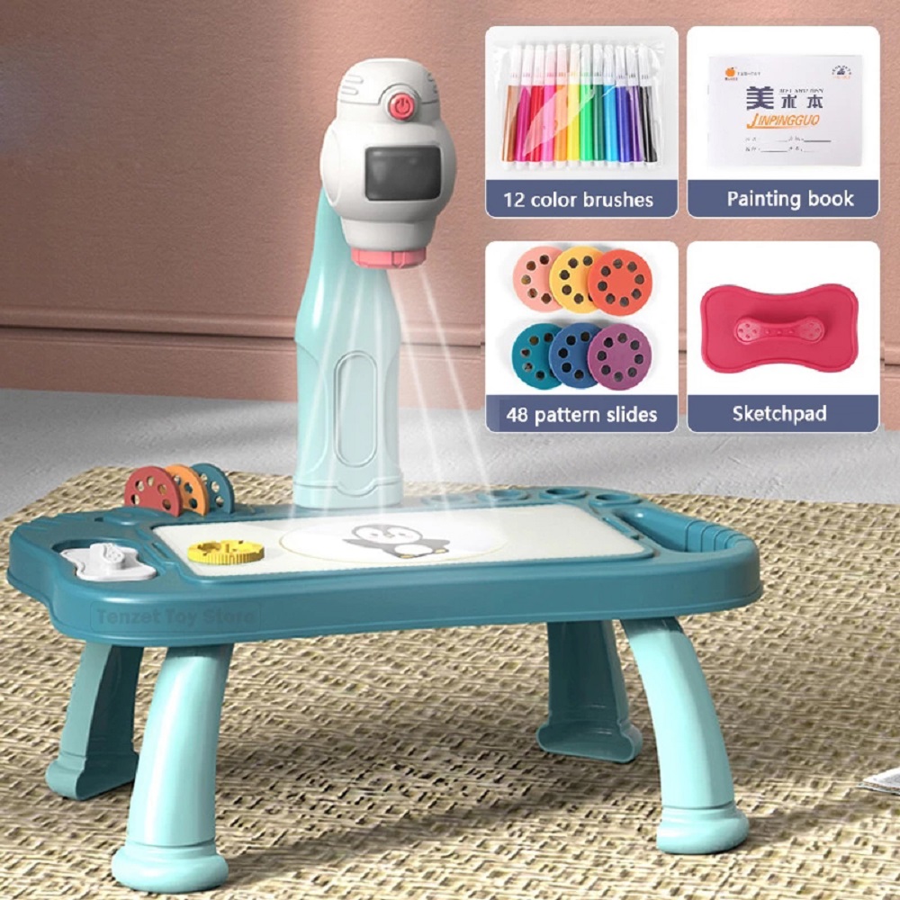 Drawing Projector Kids - เด็ก LED โปรเจคเตอร์ Art วาดชุดโต๊ะเด็กกระดานวาดภาพโต๊ะศิลปะหัตถกรรมการศึกษาการเรียนรู้สีเครื่องมือของขวัญสาว